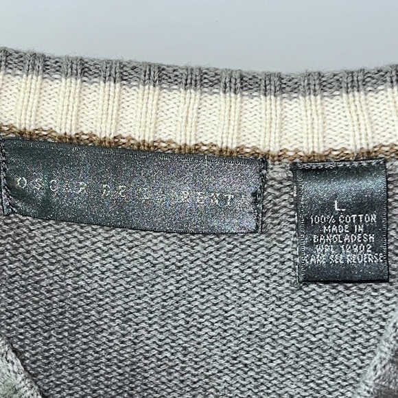 OSCAR DE LA RENTA designer Men’s Gray Striped Cotton Sweater size Large - Picture 3 of 4